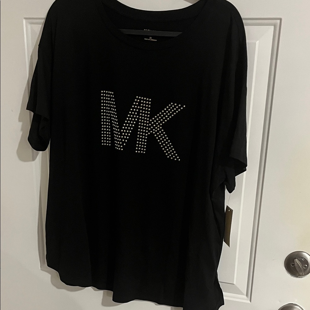 Michael Kors Black Tee with Studded MK Design